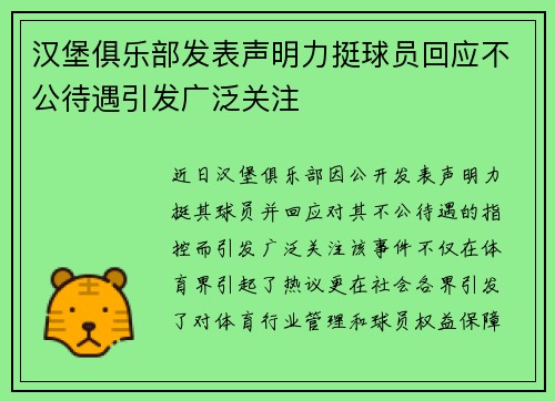 汉堡俱乐部发表声明力挺球员回应不公待遇引发广泛关注